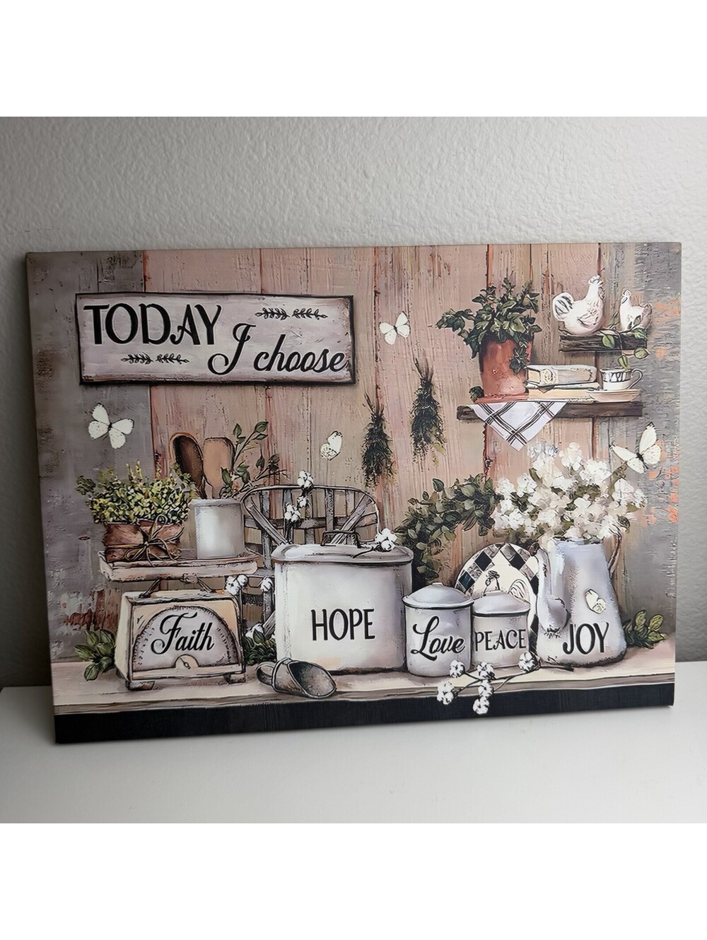 Farmhouse Wall Art Today I Choose Faith Hope Love Peace Joy Floral Canvas 16x12